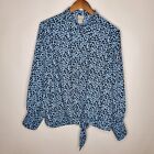 Chicos Womens Blue Animal Print Button Front Blouse Size 2 Tie Front Long Sleeve