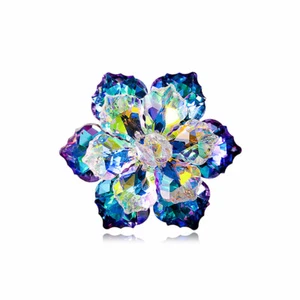 Damen AB Blau Glas Acryl Kristall Blume Brosche Anstecknadel - Bild 1 von 4
