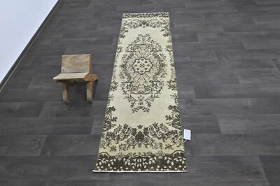 Alfombra de corredor turca vintage 2x7 pies lana anatolia hecha a mano pasillo Oushak BEIGE Foto 1 de 4