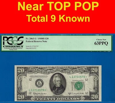 1950D $20 Federal Reserve Note PCGS 63PPQ 9 known San Francisco star fr 2063-L* - Image 1 of 4