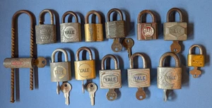 Lot of 13 vtg YALE PADLOCKS, most have keys - Picture 1 of 10