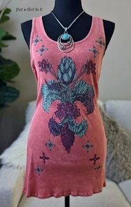 USA New VOCAL Womens JUNIORS CRYSTAL CORAL FLORAL RIBBED TANK TOP S Small Y2K - Picture 1 of 4