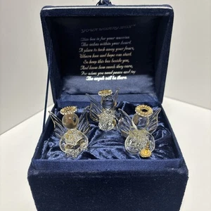 " Your Worry Music Box" 3 Glass Hand Spun Angels 18K Gold Swarovski Crystals - Picture 1 of 8
