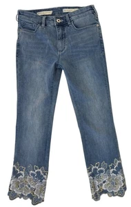Pantalones de mezclilla Anthropologie Plicro talla 27 bordados tiro alto recortados bootcut - Imagen 1 de 16
