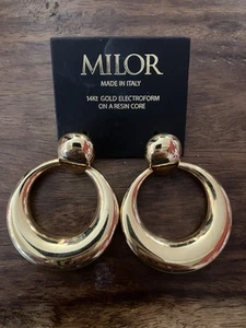 Milor 14k Gold BIG 21g Door Knocker 1.5” Hoop Earrings made in ITALY Brand NEW - Picture 1 of 4