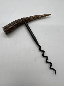 Antique Corkscrew Bottle Opener Stag Antler Horn Handle Self Pull T Shape 5" - Picture 1 of 5