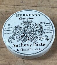 Antique English Burgess's Anchovy PASTE Lid Only Ironstone Typography c1800s