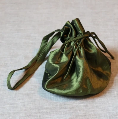 Elegant Green Drawstring Taffeta Hand Bag - Image 1 of 4