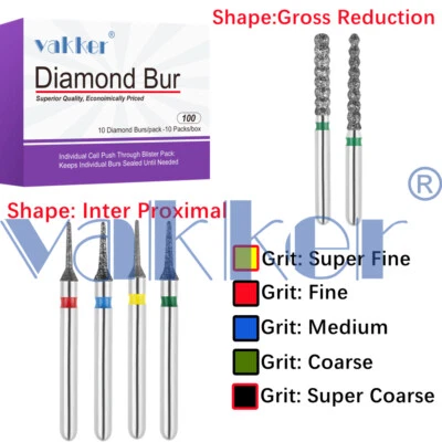 Vakker 10pc Diamond Burs Inter Proximal Gross Reduction Super Fine Medium Coarse - Image 1 of 4