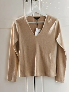 New With Tags Whistles Long Sleeve Sparkle V Neck Top Gold - Picture 1 of 6