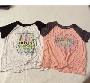 Lot Of 2 Justice Girls 2 T-Shirts- White and Pink- Size M (10) - Picture 1 of 4