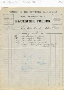 Dépt 41 - Contres - Secteur de la Métallurgie Fonderie de Contres du 27/04/1892 - Picture 1 of 1