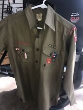Vintage Boy Scouts BSA Khaki Green Uniform Shirt With Patches And Pins
