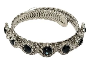 Monet Silver Tone Blue Clear Rhinestone Mesh Wrap Bracelet, Signed - Picture 1 of 9