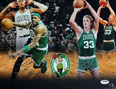 Larry Bird & Paul Pierce Signed 11x14 Boston Celtics Photo 'Celtics Legends' PSA - Image 1 of 2