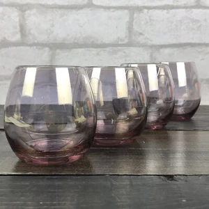 Home centre Low Ball Rolly Polly Purple 8oz Pearlescent Glasses Set Of 4 - Picture 1 of 9