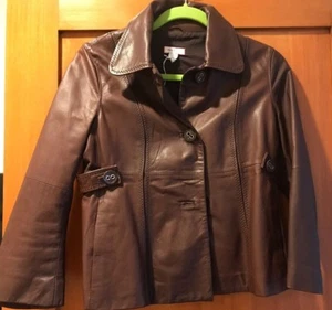 Max & Co. Brown Double Stitched Leather Jacket - Picture 1 of 5