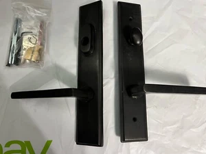 STORM DOOR MATTE BLACK ENTRY LEVER HANDLESET APOLLO MARVIN 492231 ANDERSEN - Picture 1 of 7