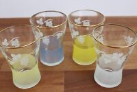 Vintage Retro Sugar Frosted Drinking Glasses x 4 Multicoloured Grapevine Etching