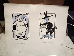 Vintage Original Double Cartoon Drawing John Pierotti Signed Art 14 1/2 x 12 COA - Picture 1 of 5