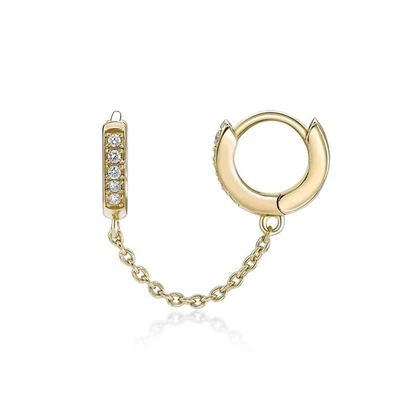 18K Yellow Gold Plated 925 Sterling Silver Chain Earring With 0.09 Carat Diamond - Image 1 of 4