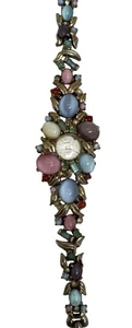 Reloj Pulsera Pedre Vintage 17 Joyas Con Cabujones Coloridos y Metal Dorado - Imagen 1 de 6