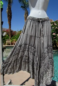 NEW Full skirt One Size 26-38" waist midi rayon embroidered gray hankie hem - Picture 1 of 2