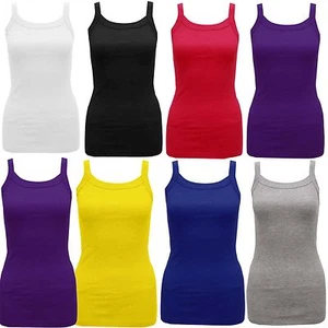 WOMENS LADIES PLUS SIZE PLAIN STRETCHY RIB VEST TOP T SHIRT RIB STRAP 8- 28 - Picture 1 of 16