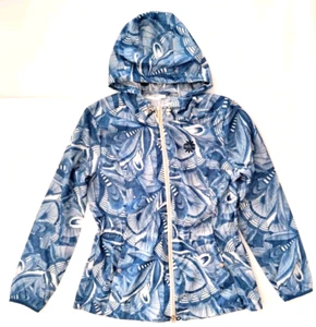 Greg Norman Sundance Cire Women Large Blue Print Zip Jacket Waikoloa Windbreaker - Picture 1 of 14