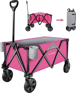 HAUSHOF Heavy Duty Collapsible Wagon w/Wheels&Handle 176 lbs Load Capacity Pink - Picture 1 of 8