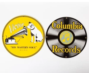Columbia Records and Victor Porcelain Enameled Advertising Signs (2) - 11.75"Dia - Picture 1 of 4