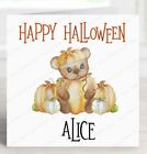 Personalised Happy Halloween Cute Pumpkin Teddy Bear My First 1st Halloween Card