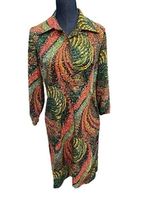 Vintage 1970s Psychedelic Abstract Print Long Sleeve Berkshire B-tween Dress - Picture 1 of 12