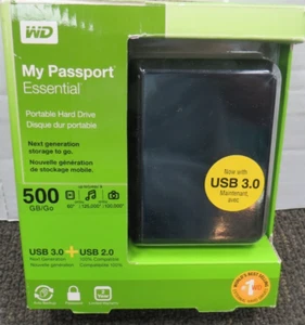 WD MY PASSPORT ESSENTIAL 500 GB PORTABLE HARD DRIVE USB 3.0 WESTERN DIGITAL NEW - Picture 1 of 6