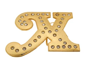 Initial X Letter x Western Belt Buckle Gold Metal Iced Style Rhinestones Womens - Picture 1 of 16