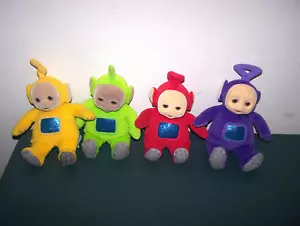 4 1998 EDEN TELETUBBIES RAGDOLL PLUSH DOLLS LAA LAA DIPSY TINKY WINKY PO FLOCKED - Picture 1 of 9