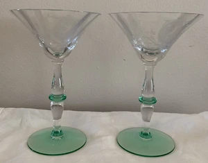 2 VTG or Antique Tiffin Champagne Sherbet Psyche Green Glass Stem Dancing Nymph - Picture 1 of 20