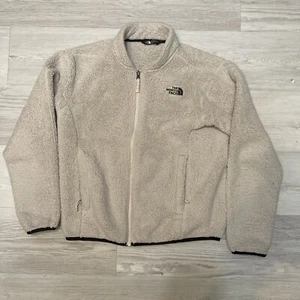 Woman’s Beige North Face Fleece Jacket Size Medium Cream Beige Black Trim Pocket - Picture 1 of 8