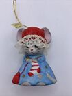 Vintage Christmas Mouse Knitting Bonnet W/ Lace Porcelain Figural Bell 2.5?
