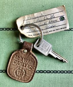 Vintage CADILLAC Dealer Key Leather Keychain Fob 1989 Demo Deville New Orleans