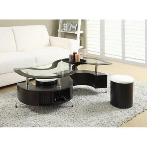 Coaster Buckley 3-Piece Clear Glass Top Coffee Table with Stools in Cappuccino - Picture 1 of 8
