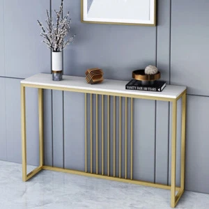 47" Gold Long Console Table Marble Marble Tabletop Hallway Entryway Skinny Table - Picture 1 of 12