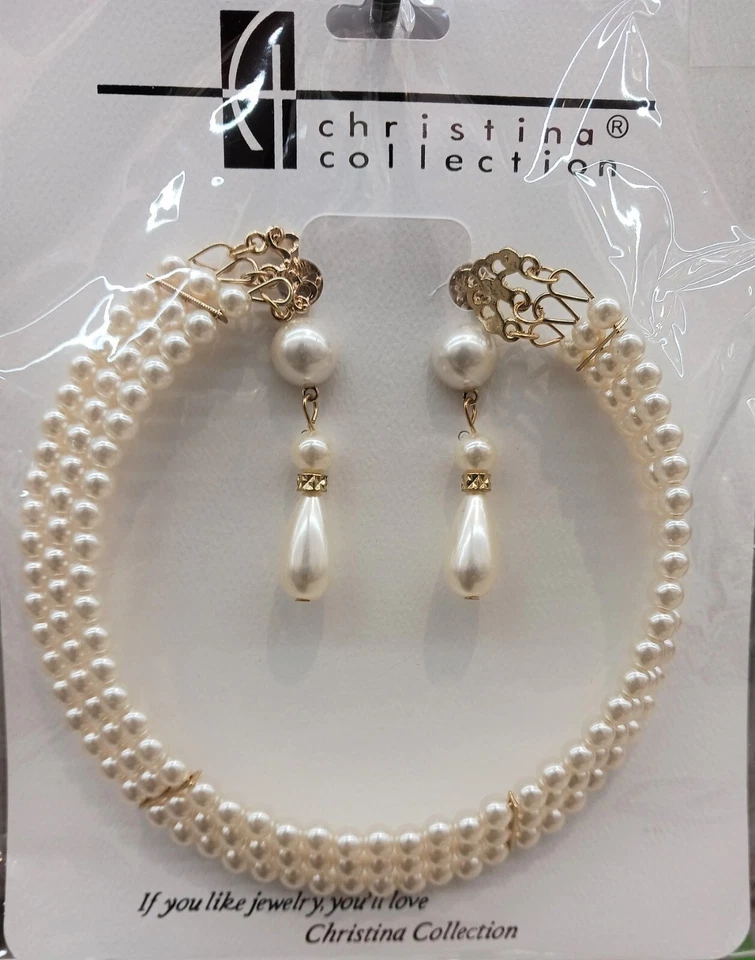 Pendientes perforados collar gargantilla puño cuello perlas varias filas cóctel Foto 1 de 1