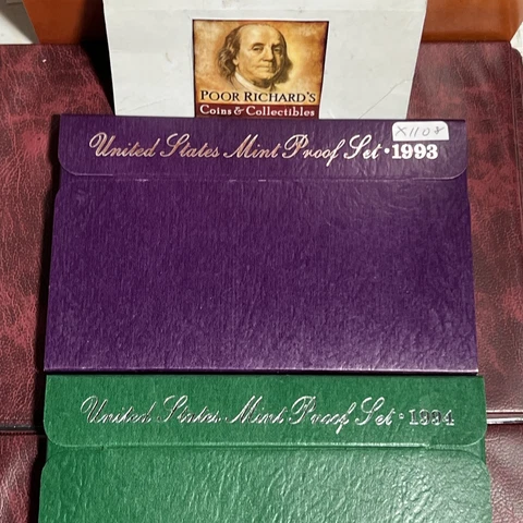 2 Year Run US Proof Sets 1993 & 1994 OGP& COA. 20 Different Proof Coins. X1106 Cover