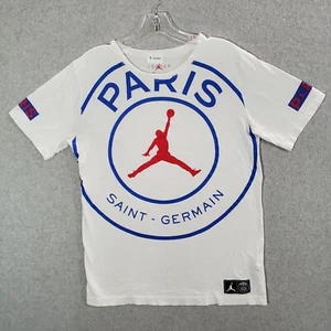 Air Jordan Boys Shirt XL White Paris Saint Germain Logo Graphic Print Crew Neck - Picture 1 of 9