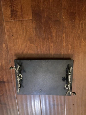 Black Granite Tray /Cutting Board With Silver Plated Branch Handles 8” X 12” - Image 1 of 4