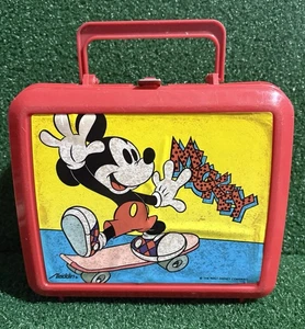Vintage 1980's ALADDIN Walt Disney Mickey Mouse Skateboard Lunch Box w/Thermos - Picture 1 of 10