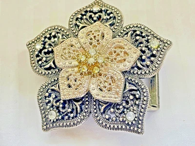 Cinturón Flor Hebilla Boho Hippie Country Bling Tono Plateado Doble Mendella DE COLECCIÓN Foto 1 de 3