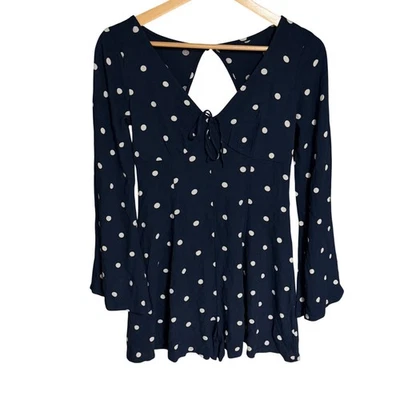 Mini Vestido American Eagle Mameluco XS Azul Lunares Manga Larga Espalda Abierta Foto 1 de 4