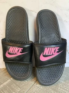 Nike women size 9 Benassi JDI Black Pink Slip on Slides Sandals - Picture 1 of 6